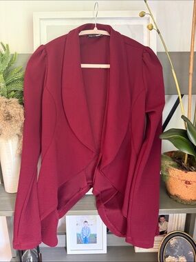 Fashion Nova Burgundy Open-Front Draped Blazer